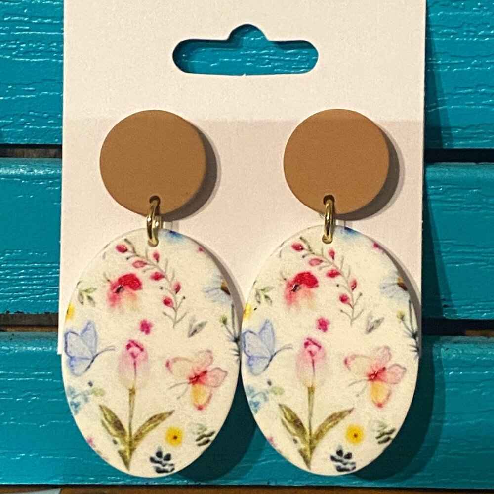 Women's Polymer Clay Floral Print Dangle Earrings